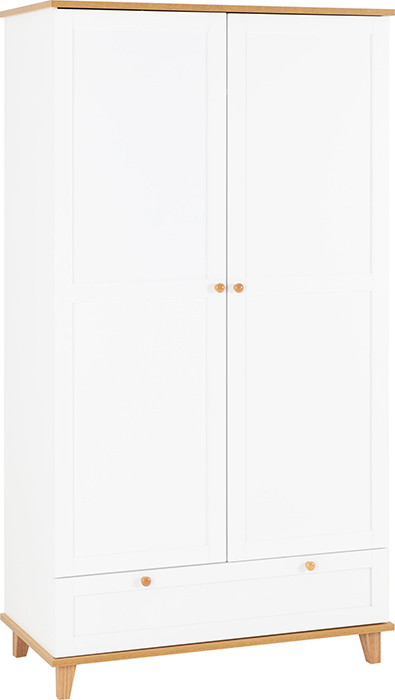 Arcadia 2 Door 1 Drawer Wardrobe In White/Ash